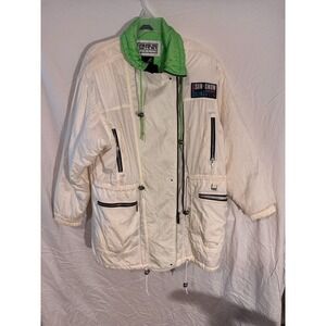 Women's Vintage Fera Supersoft Ski Jacket Cream with Green Accents‎ Size 10